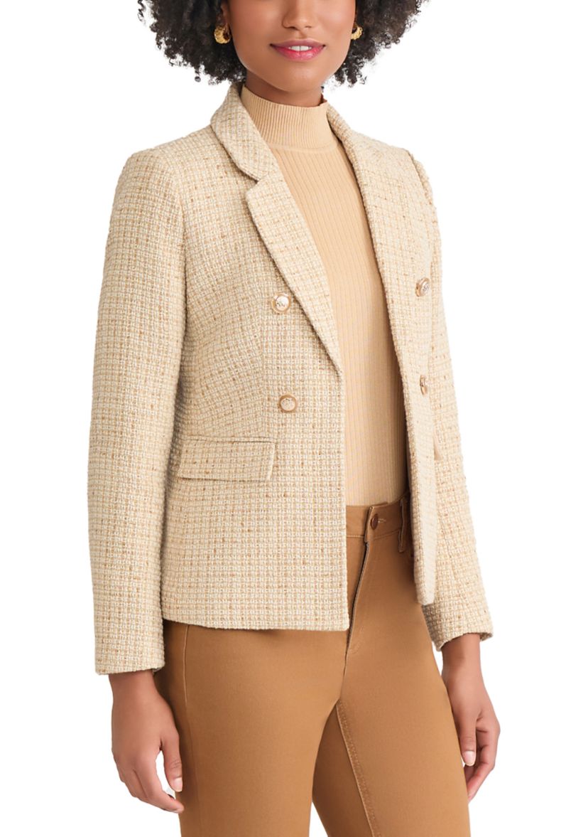 Womens Faux Double Breasted Jacket with Suede