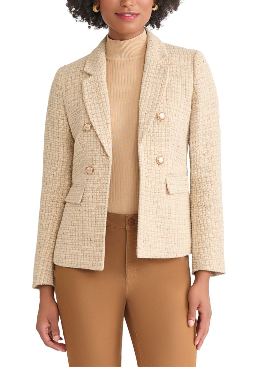 Petite Faux Double Breasted Suede Flap Pocket Jacket