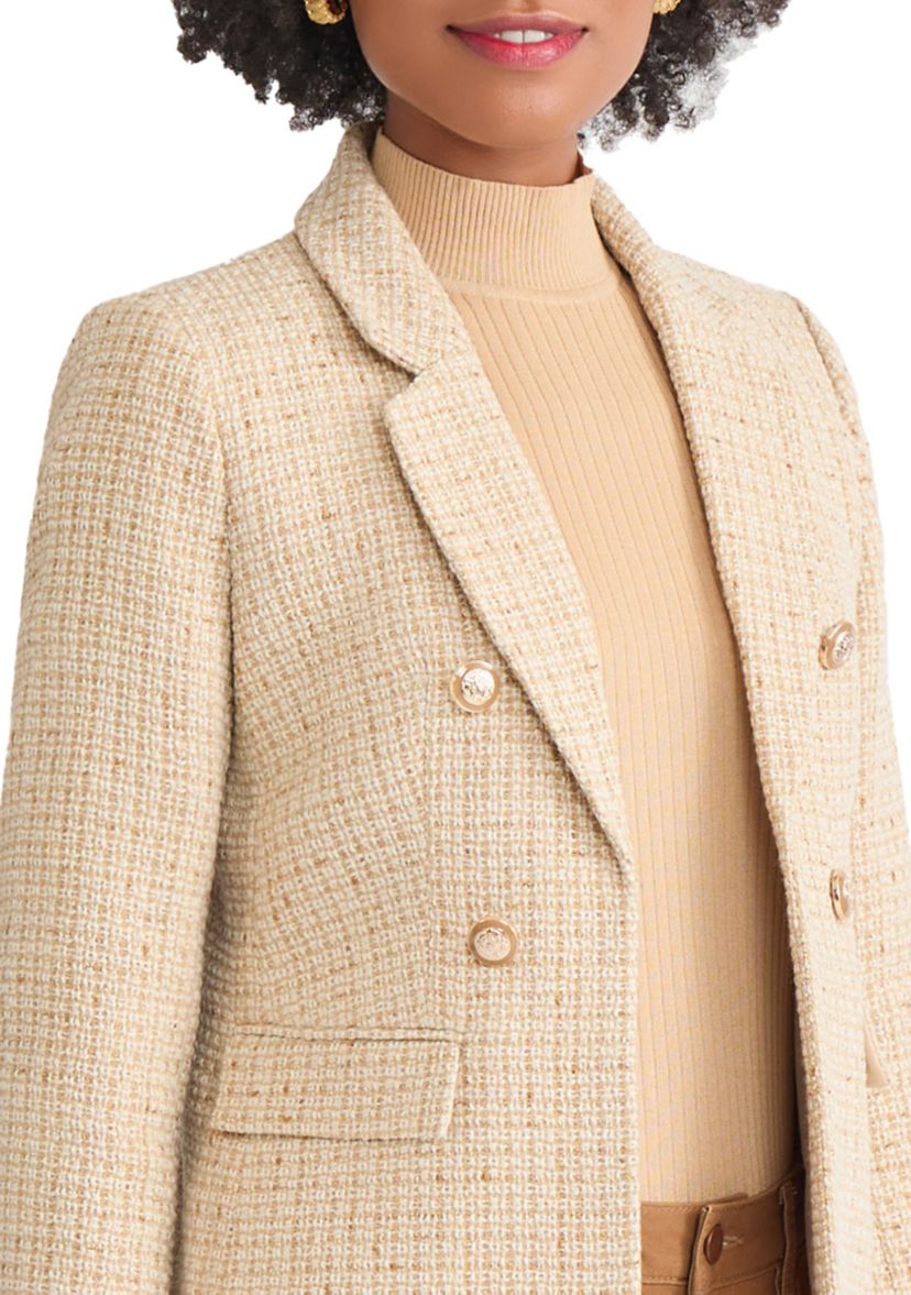 Petite Faux Double Breasted Suede Flap Pocket Jacket