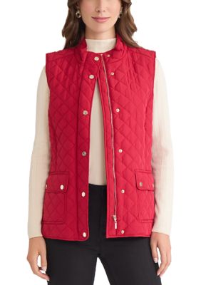 JONES NEW YORK Women's Quilted Vest, Red, Small