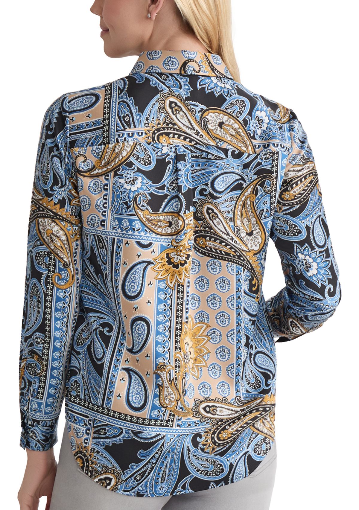 Womens Long Sleeve Printed Satin Shirt