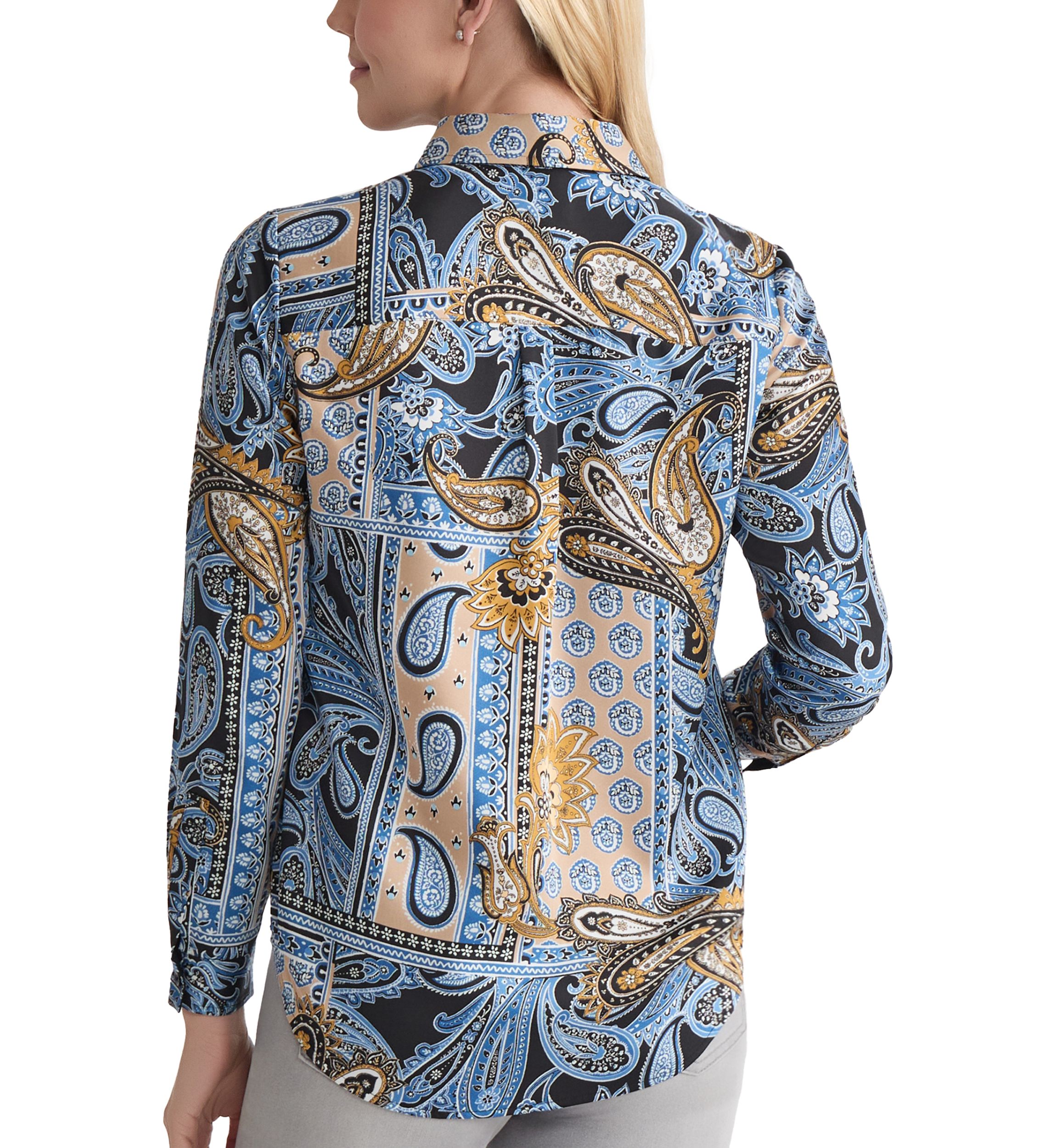 Womens Long Sleeve Printed Satin Shirt
