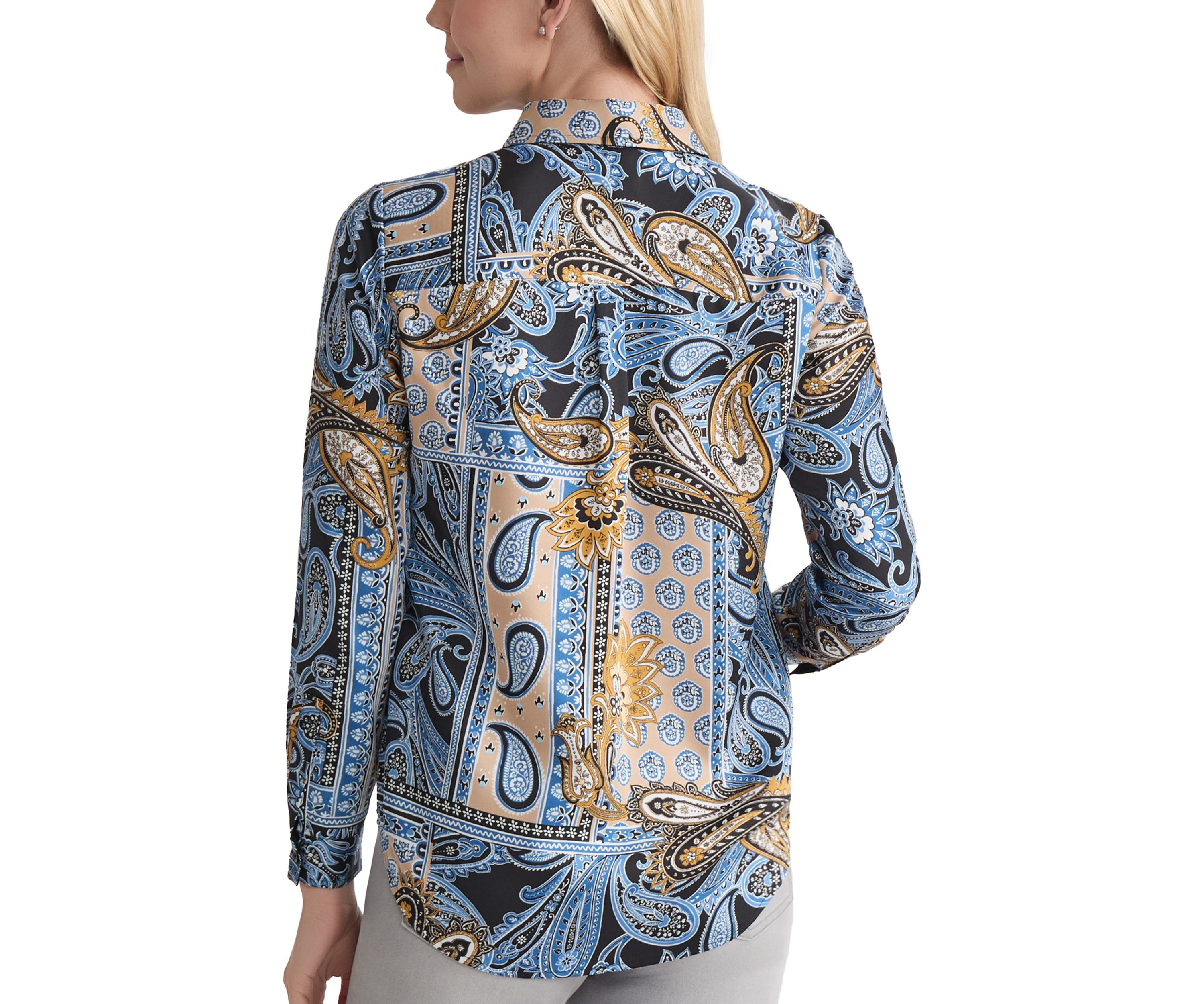 Womens Long Sleeve Printed Satin Shirt