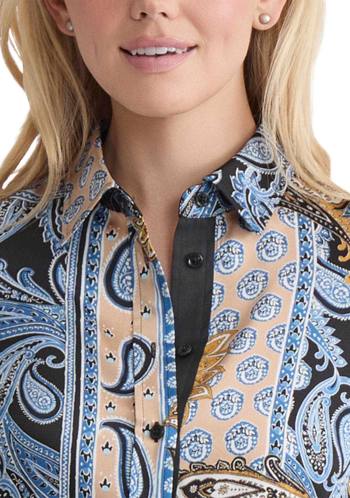 Womens Long Sleeve Printed Satin Shirt