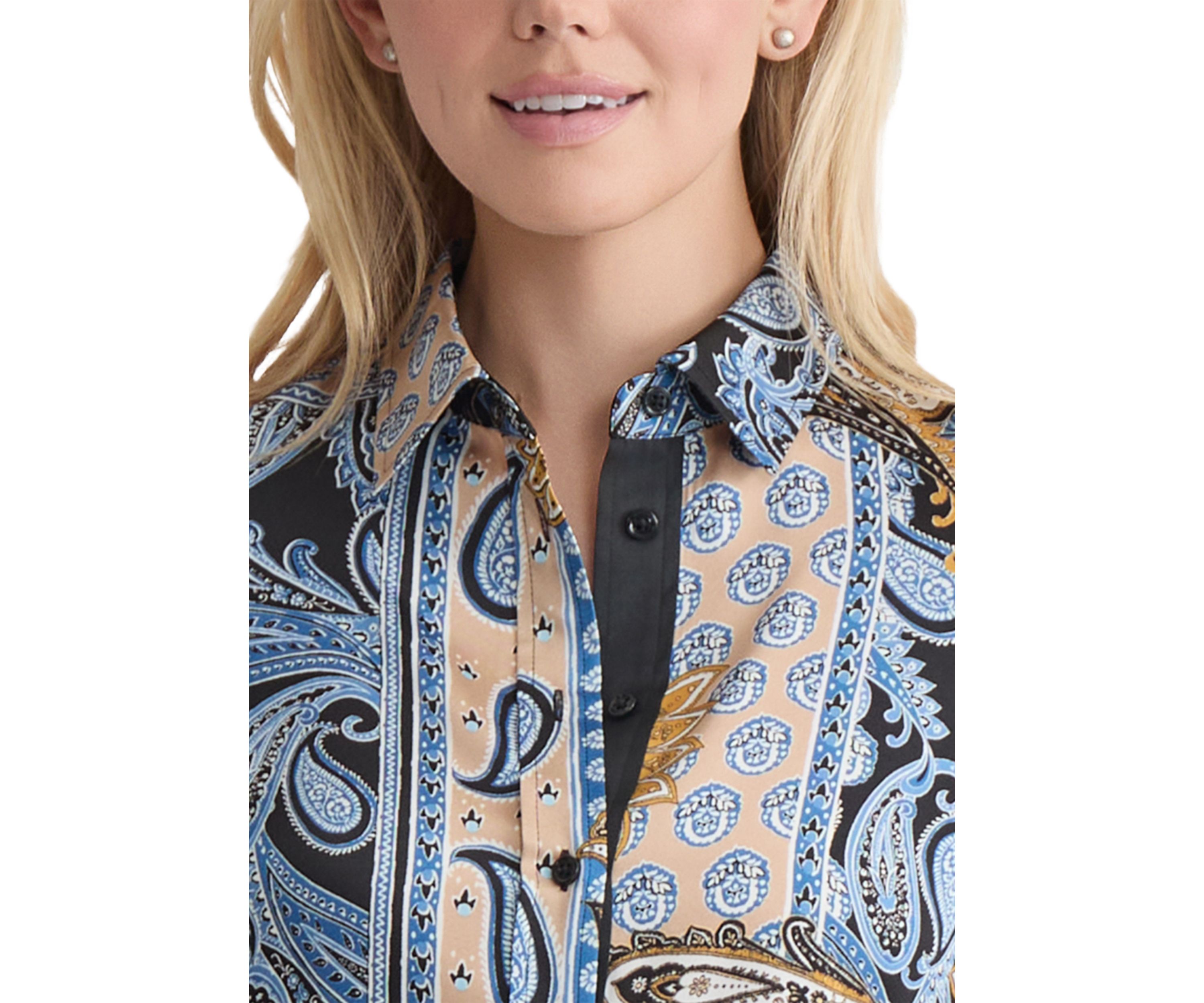 Womens Long Sleeve Printed Satin Shirt