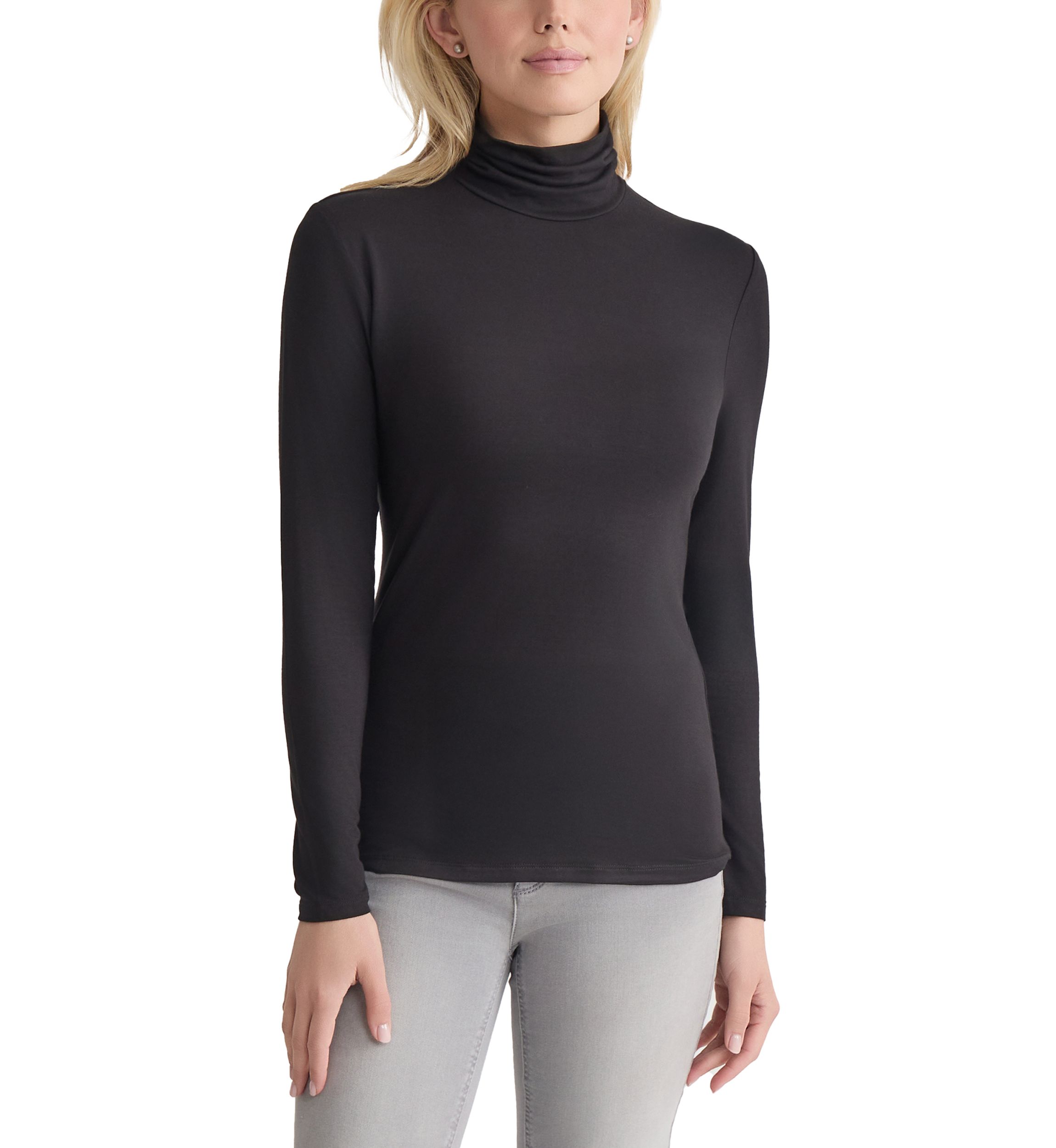 Womens Long Sleeve Turtleneck Sweater with Shirred Neck