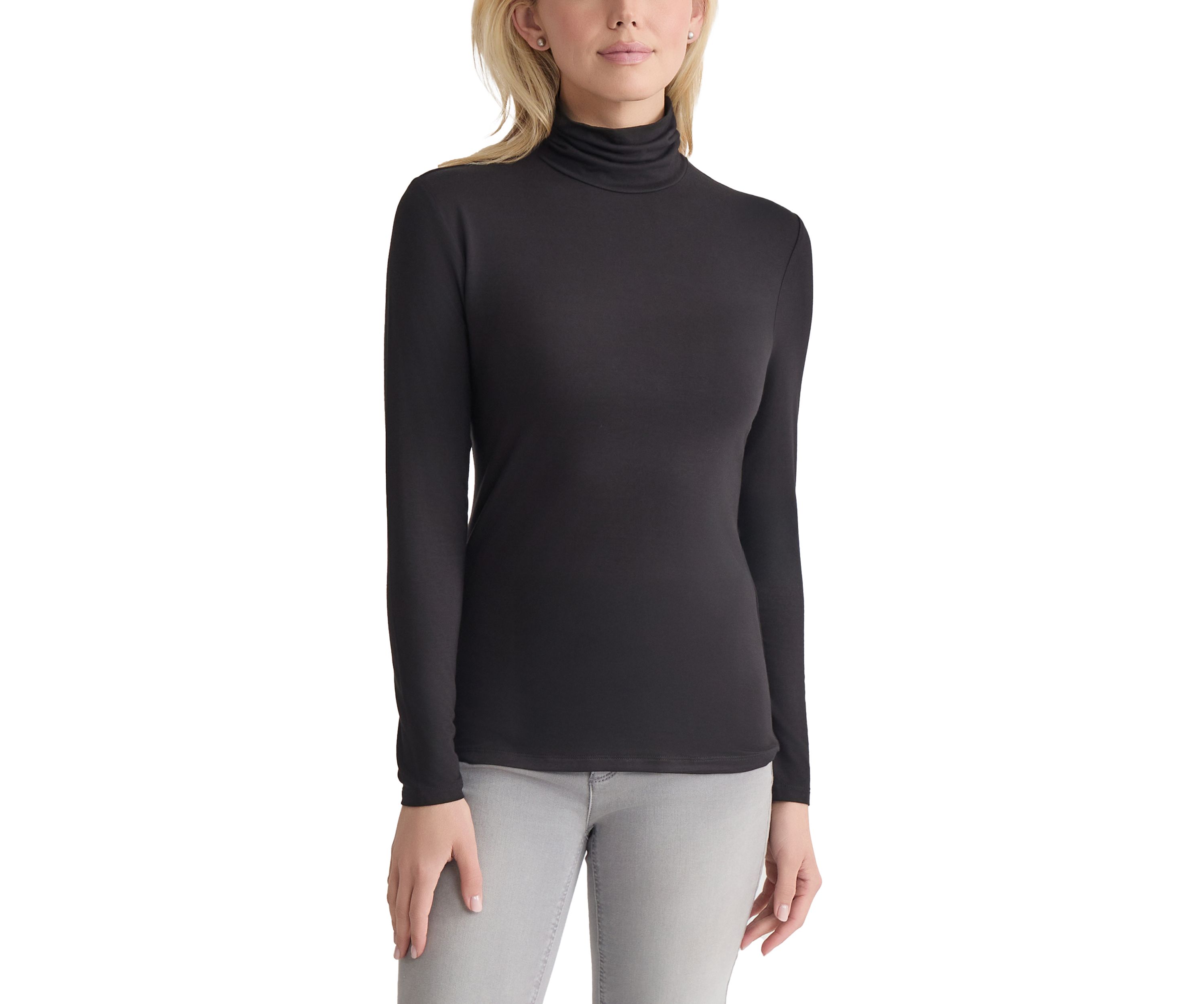 Womens Long Sleeve Turtleneck Sweater with Shirred Neck