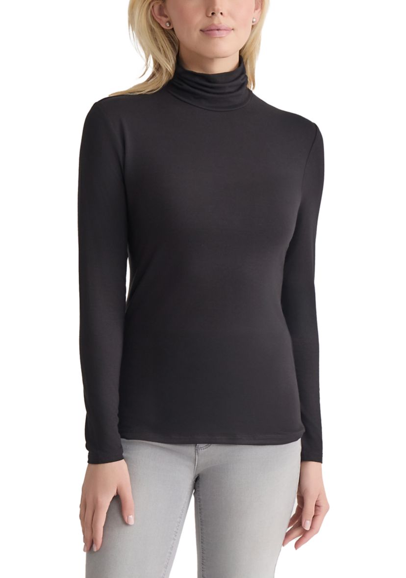 Womens Long Sleeve Turtleneck Sweater with Shirred Neck
