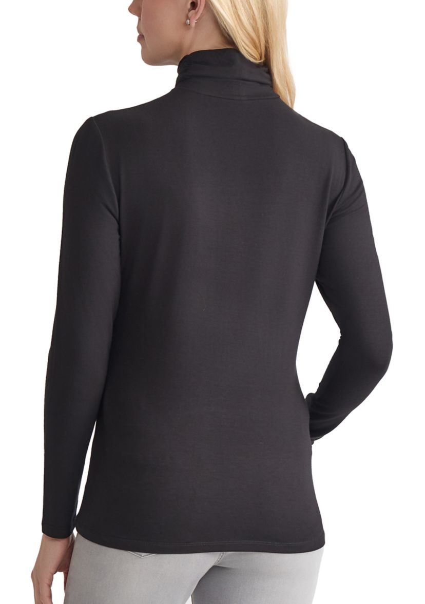 Womens Long Sleeve Turtleneck Sweater with Shirred Neck