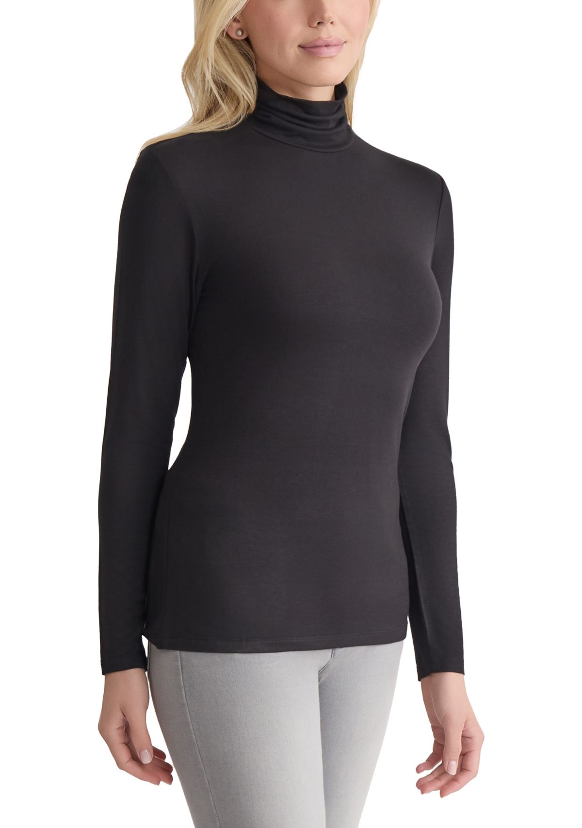 Womens Long Sleeve Turtleneck Sweater with Shirred Neck