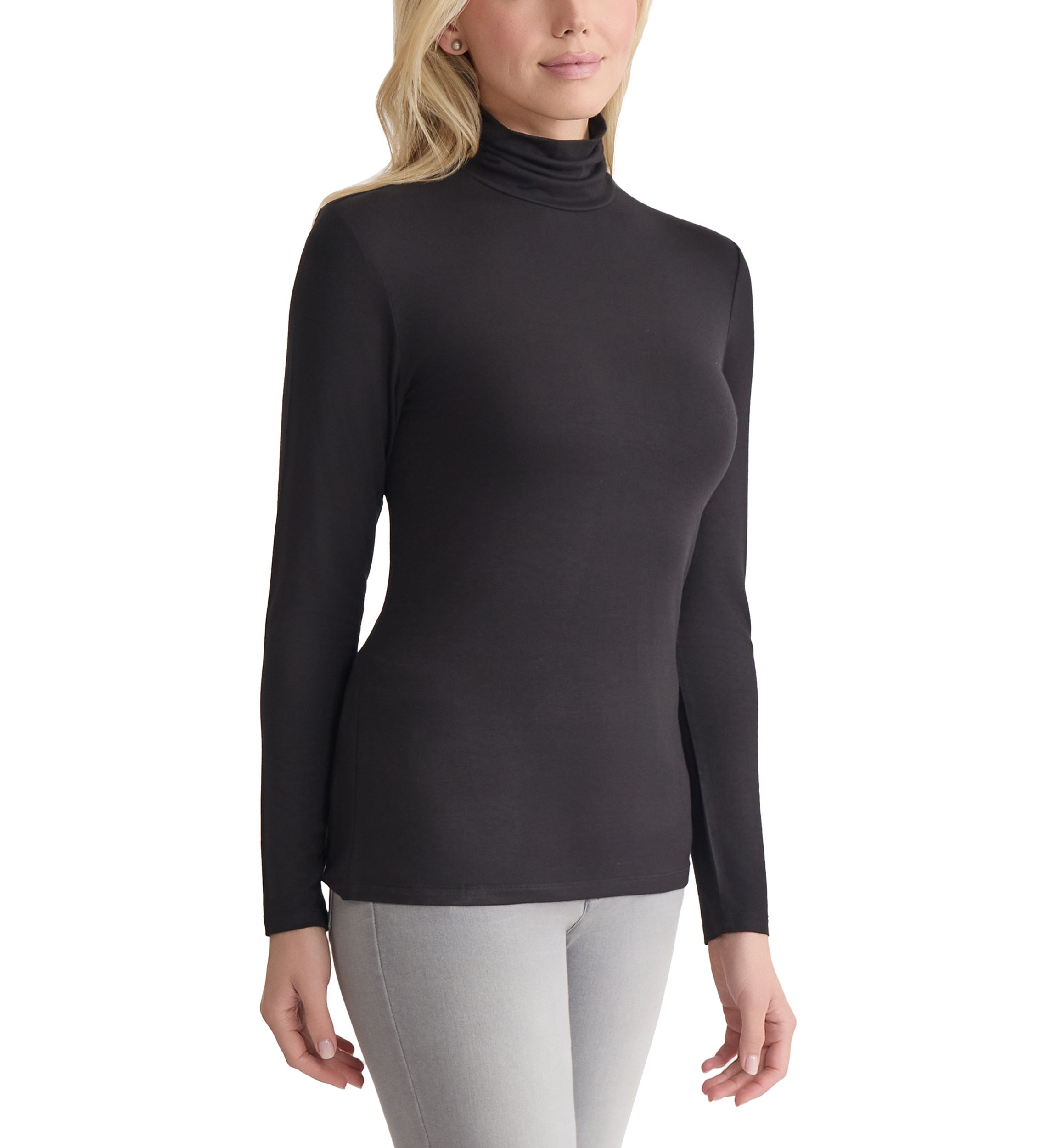 Womens Long Sleeve Turtleneck Sweater with Shirred Neck
