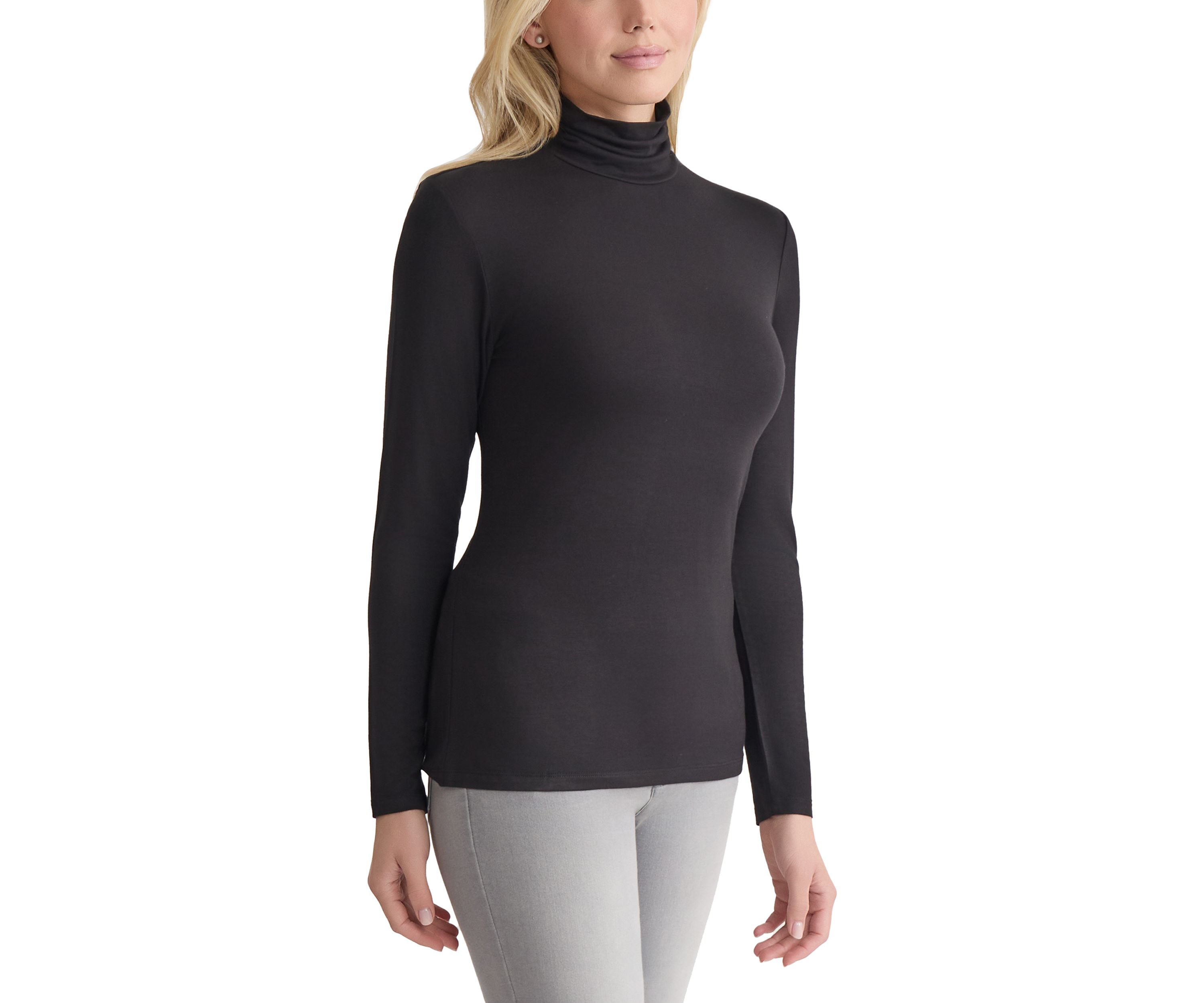 Womens Long Sleeve Turtleneck Sweater with Shirred Neck