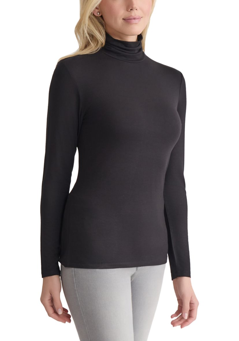Womens Long Sleeve Turtleneck Sweater with Shirred Neck