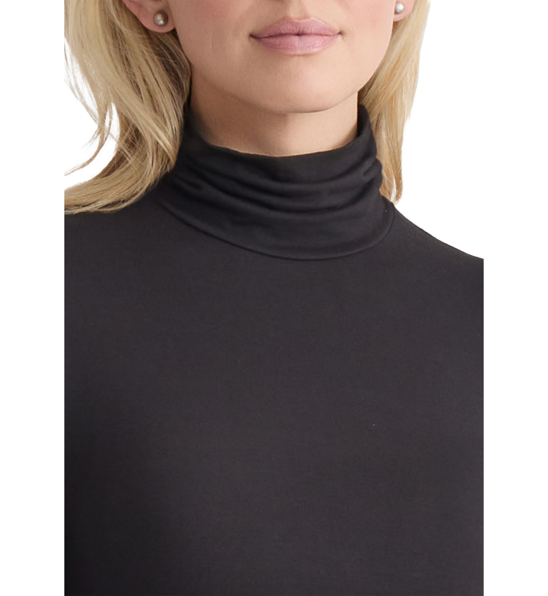 Womens Long Sleeve Turtleneck Sweater with Shirred Neck