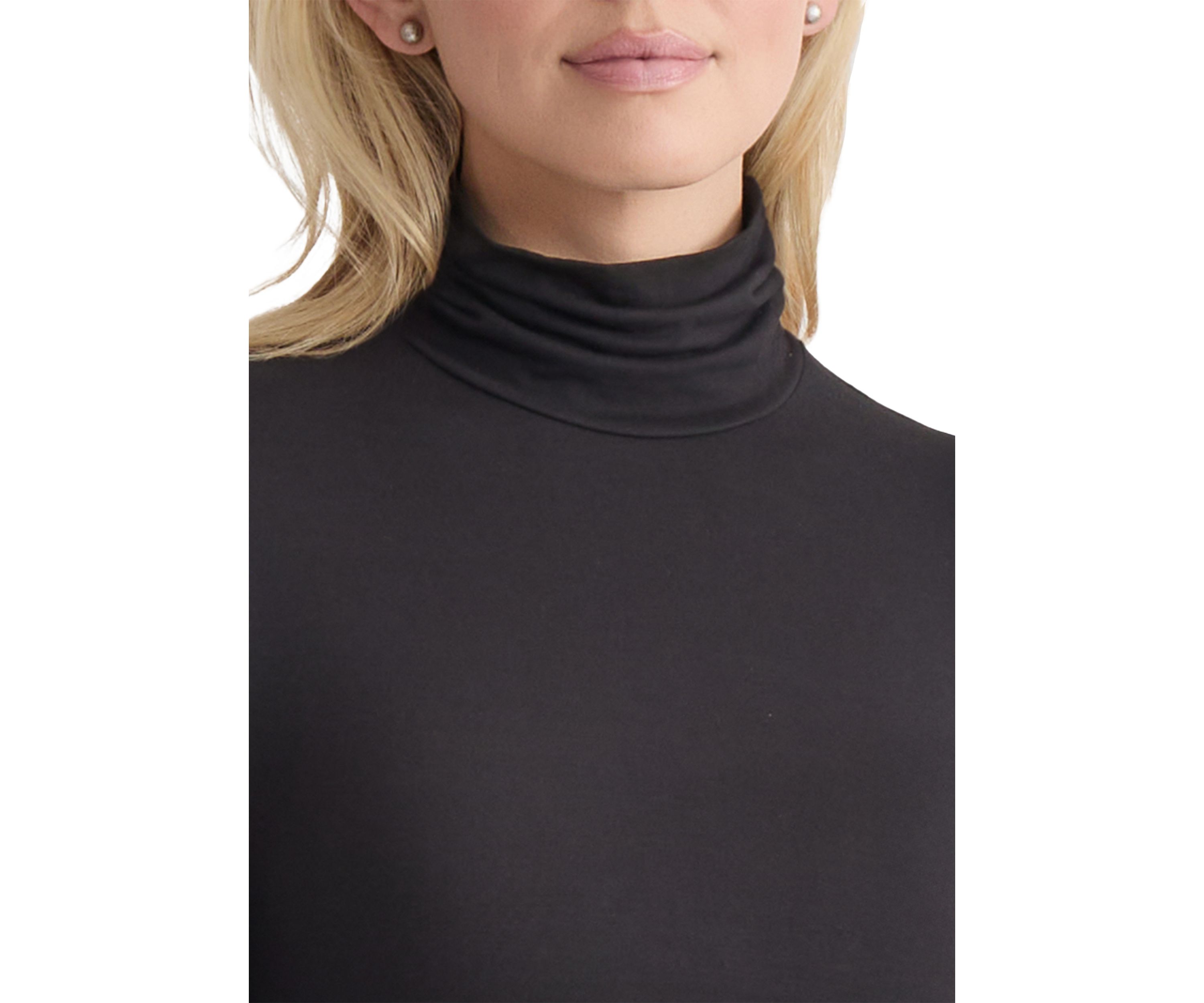 Womens Long Sleeve Turtleneck Sweater with Shirred Neck