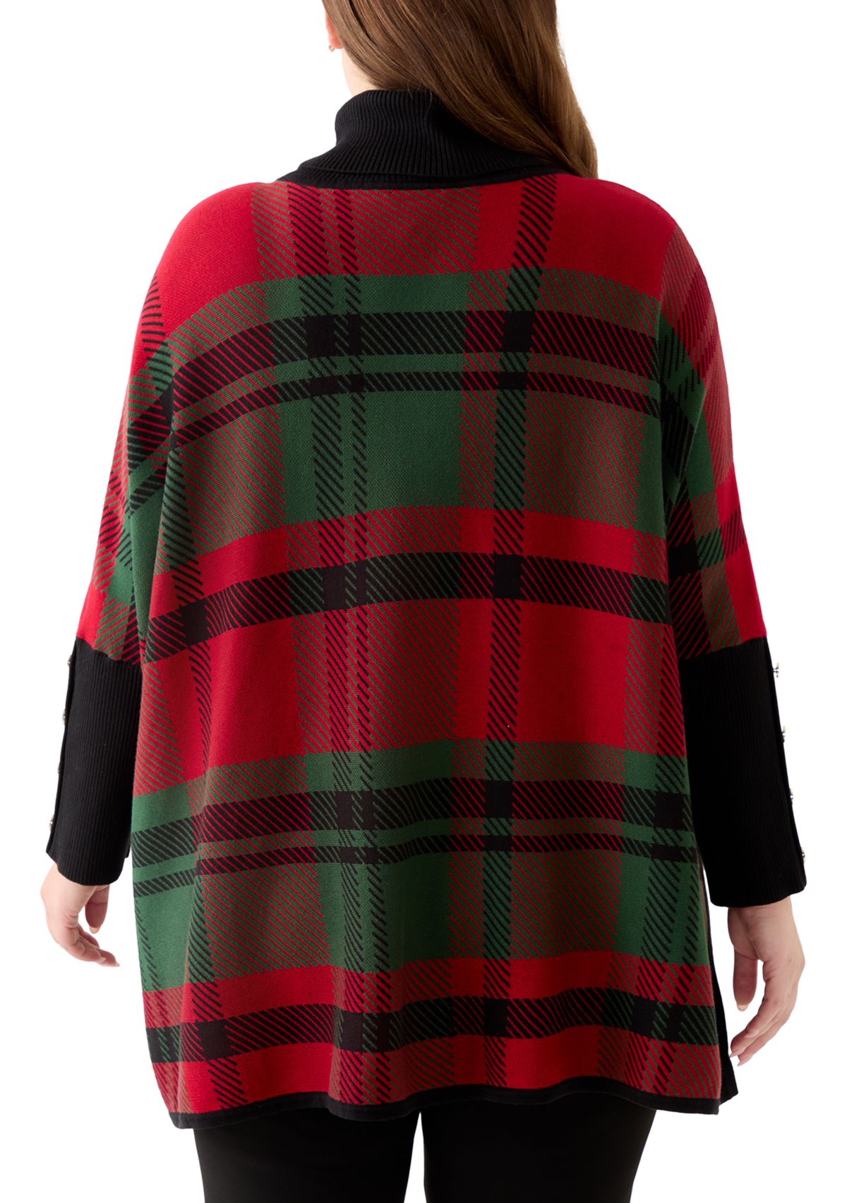 Plus Size Jacquard Plaid Funnel Turtleneck 