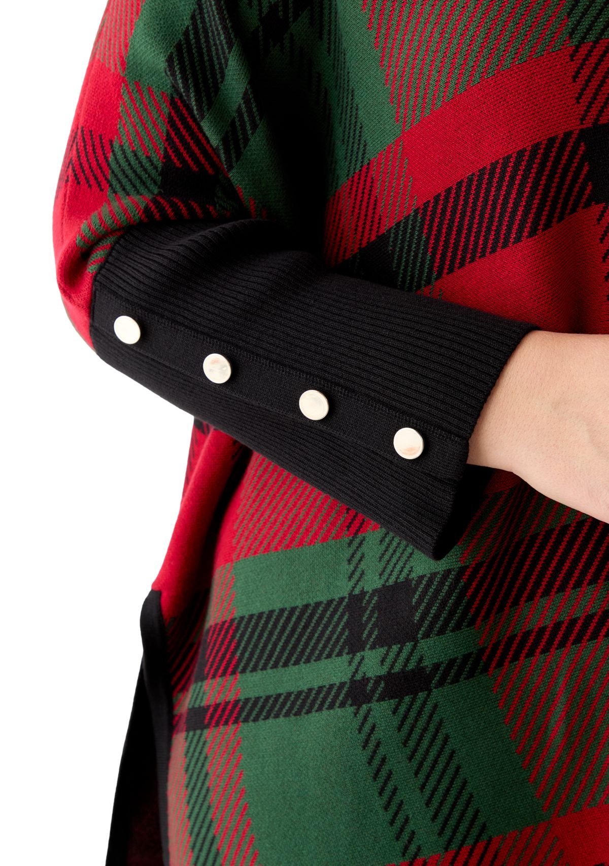 Plus Size Jacquard Plaid Funnel Turtleneck 