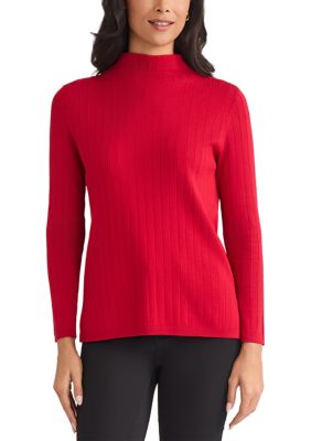 JONES NEW YORK Women's Funnel Neck Long Sleeve Wide Rib Top