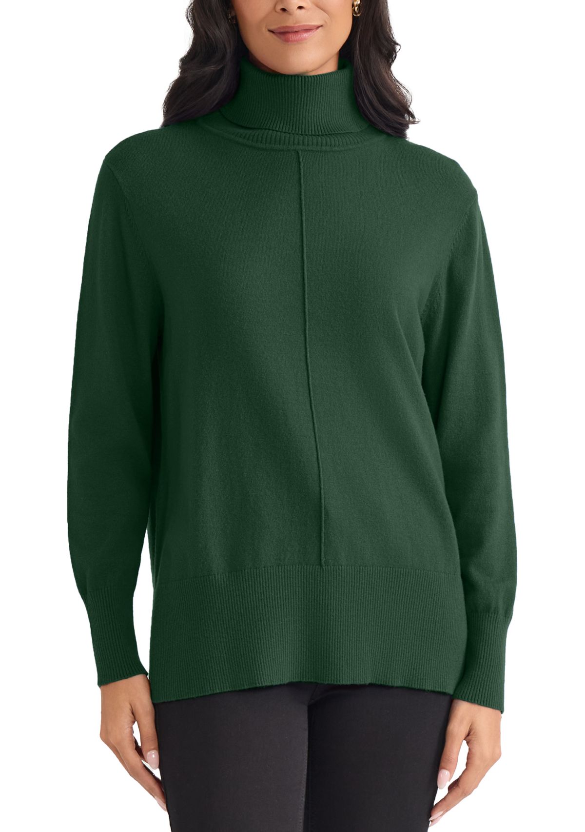 Womens Pin Tuck Mock Neck Boucle Tunic Sweater