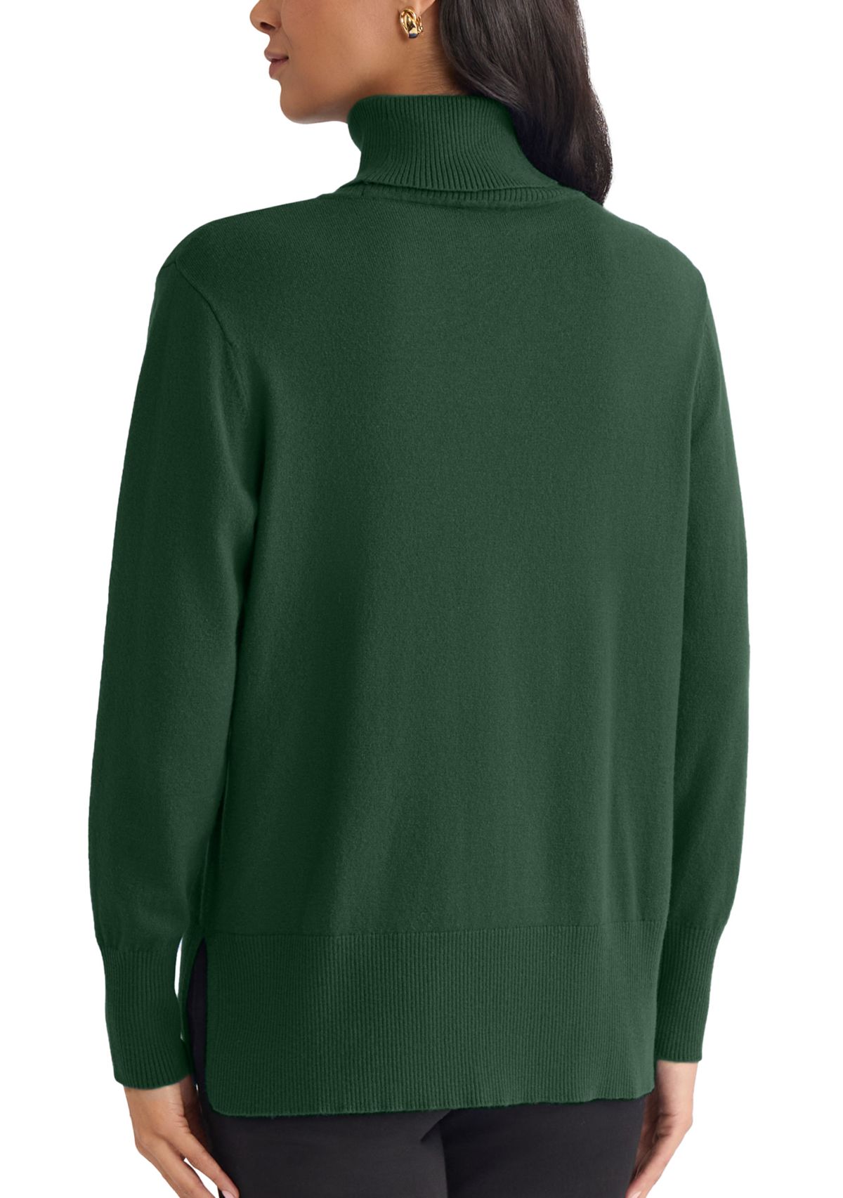 Womens Pin Tuck Mock Neck Boucle Tunic Sweater