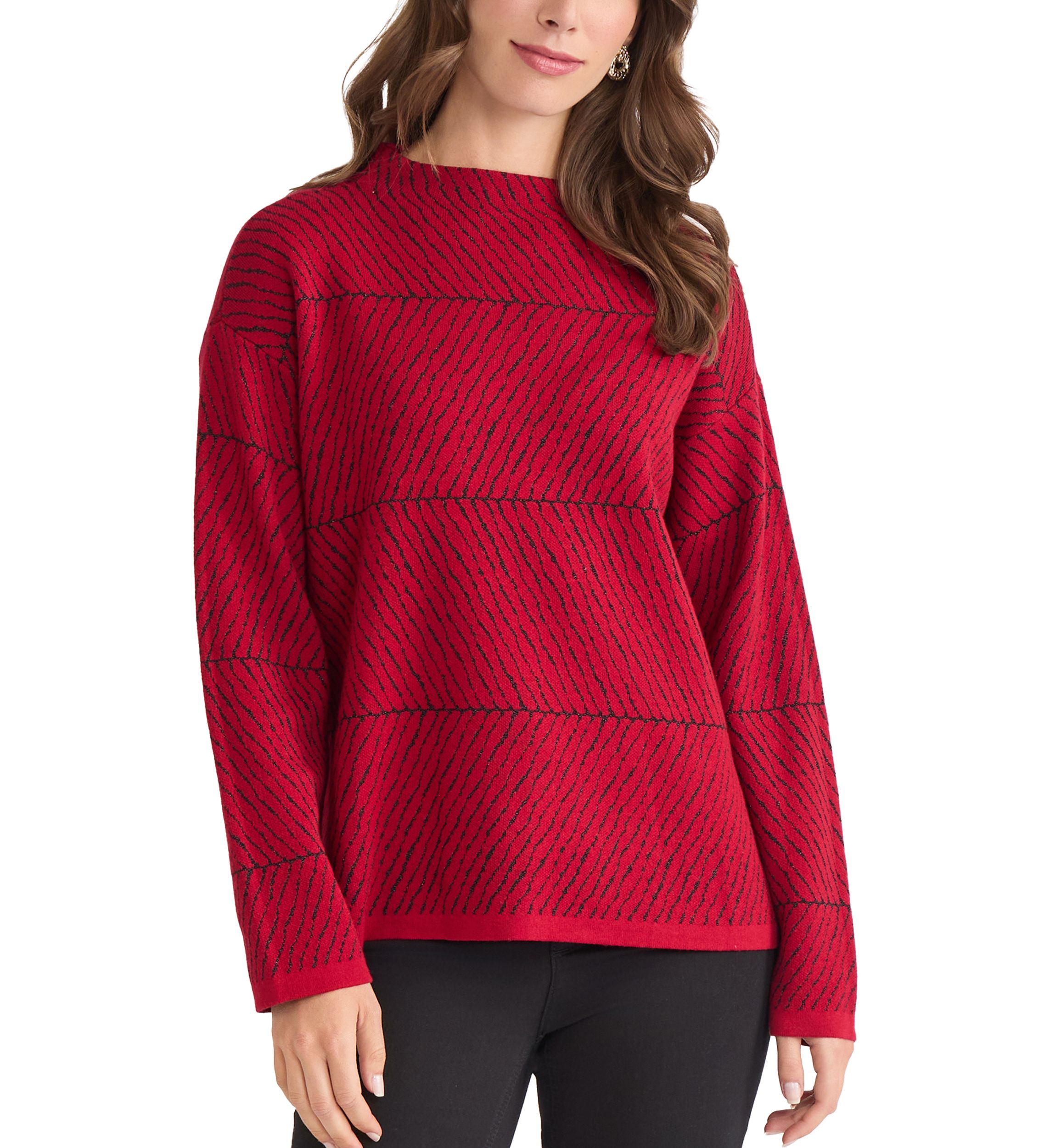 Jaquard Long Sleeve Crew Neck Sweater