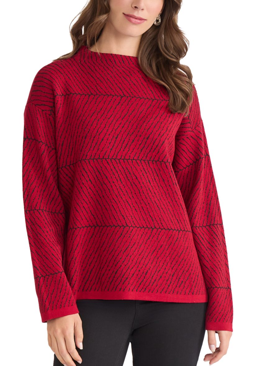 Jaquard Long Sleeve Crew Neck Sweater