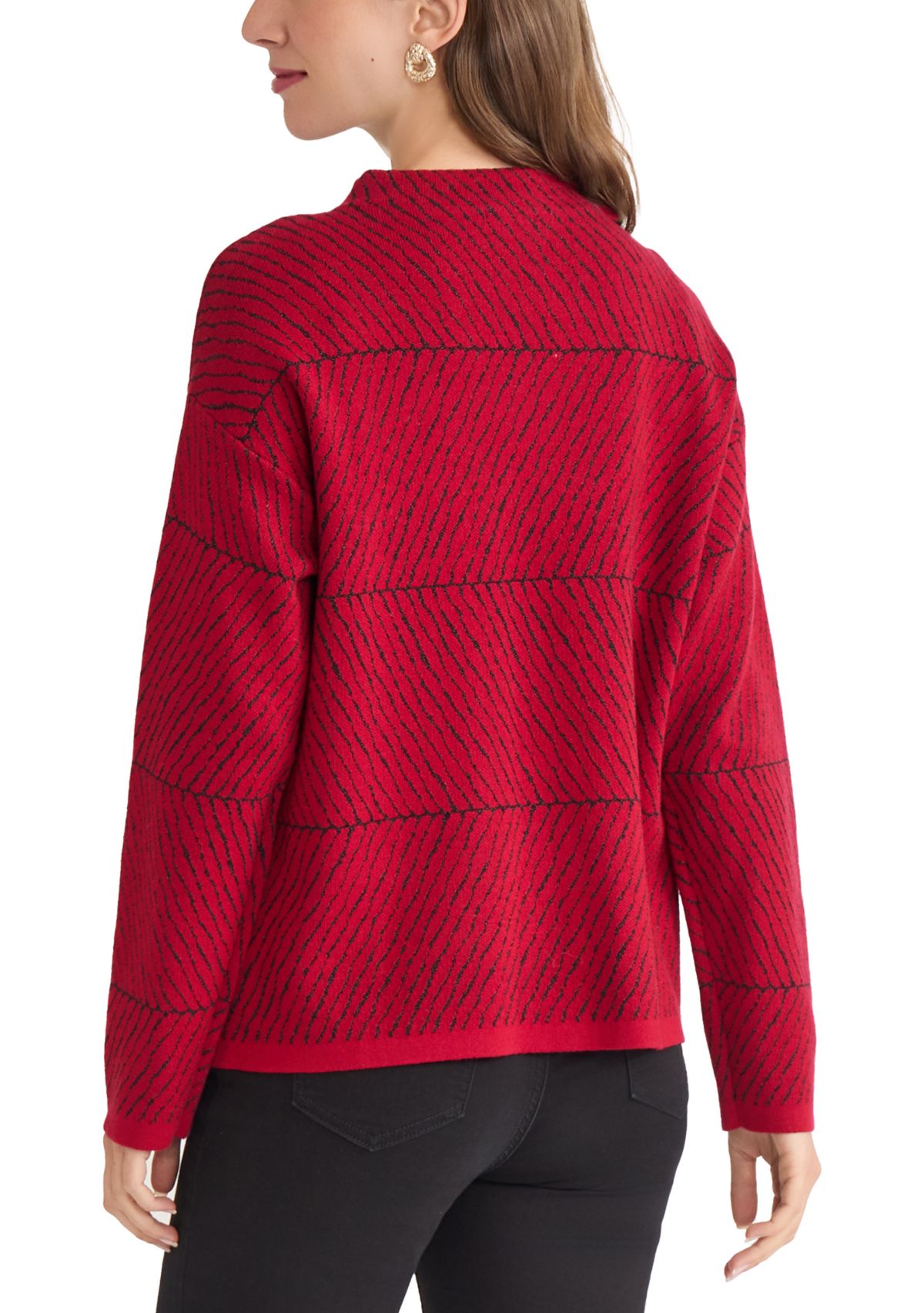 Jaquard Long Sleeve Crew Neck Sweater
