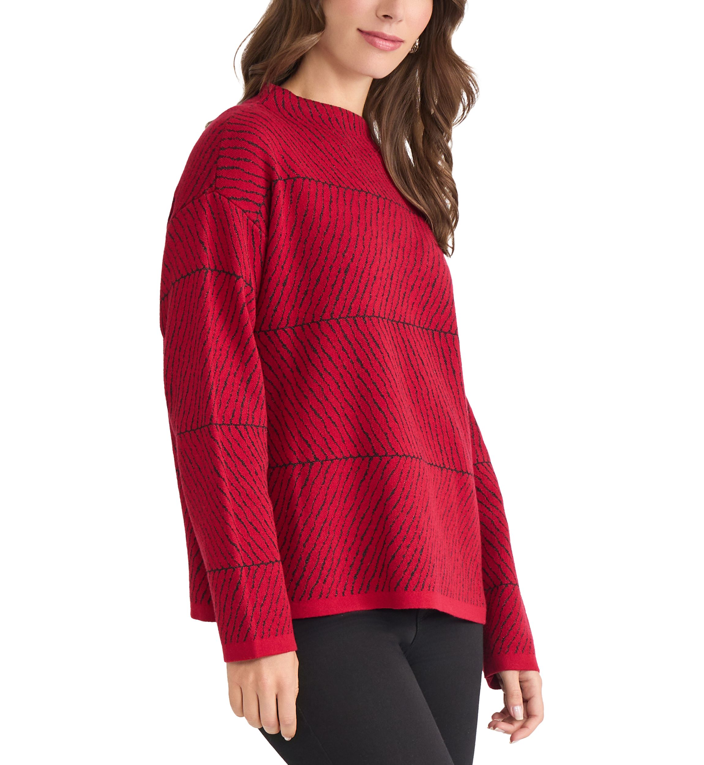 Jaquard Long Sleeve Crew Neck Sweater