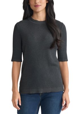 JONES NEW YORK Women's Sutton Ribbed T-Shirt, Grey, Medium