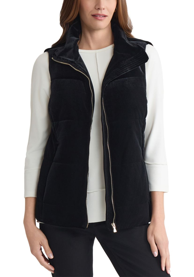 Womens Zip Front Velvet Quilted Vest 