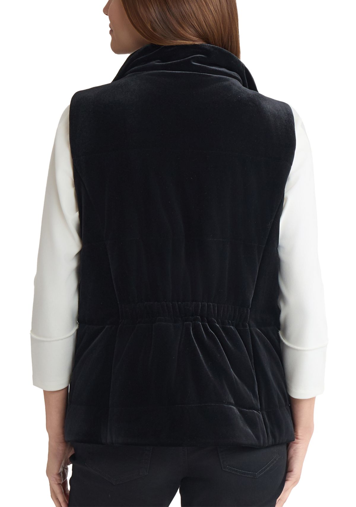 Womens Zip Front Velvet Quilted Vest 