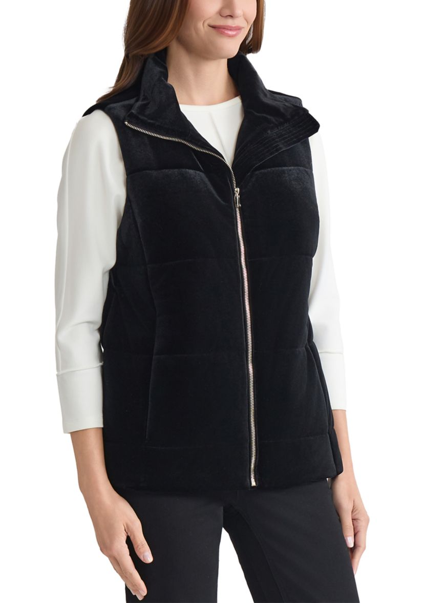 Womens Zip Front Velvet Quilted Vest 