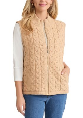 JONES NEW YORK Women's Cable Zip Up Puffer Vest, Large