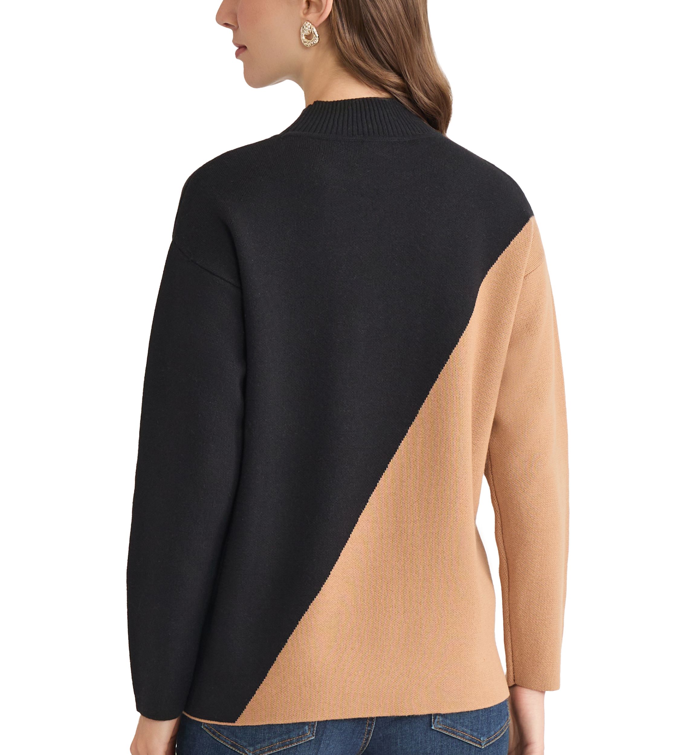 Womens Color Block Mock Neck Sweater