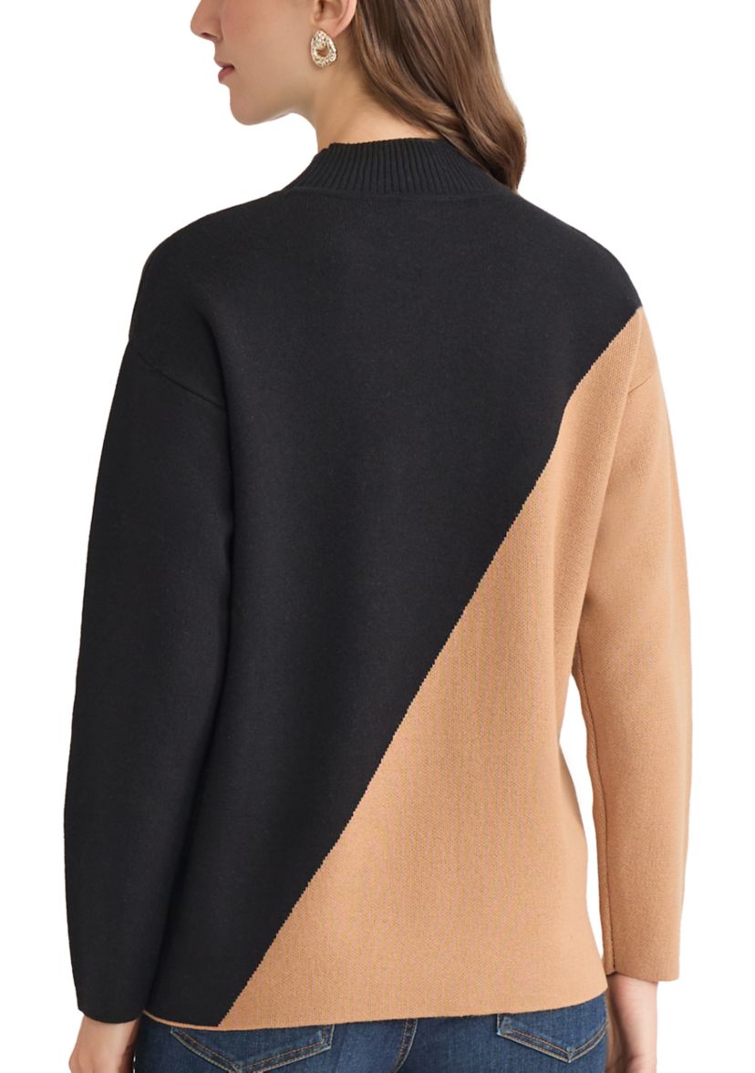 Womens Color Block Mock Neck Sweater