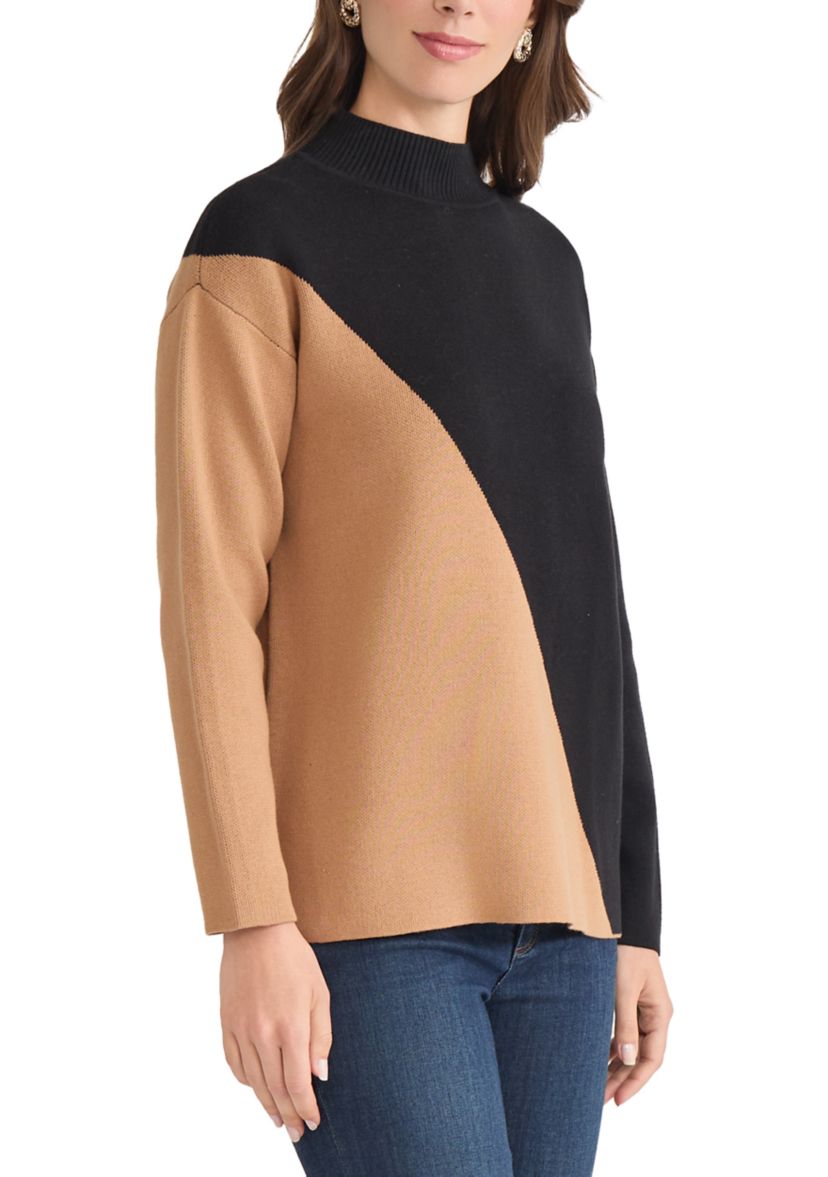 Womens Color Block Mock Neck Sweater
