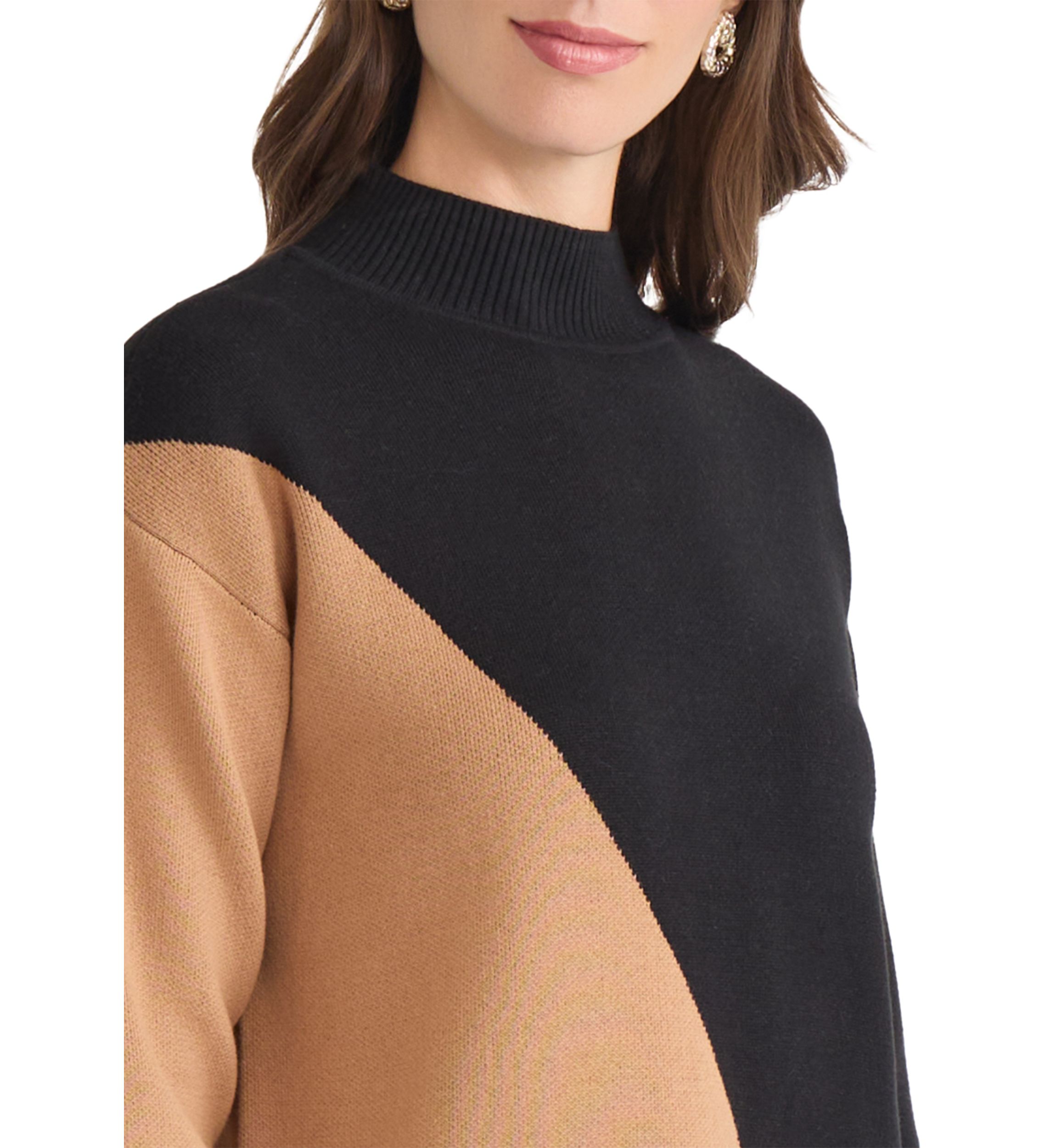 Womens Color Block Mock Neck Sweater