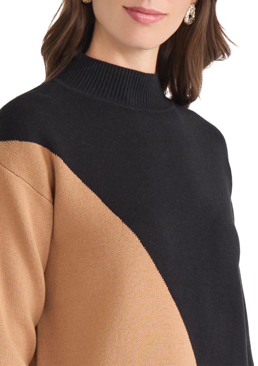Womens Color Block Mock Neck Sweater