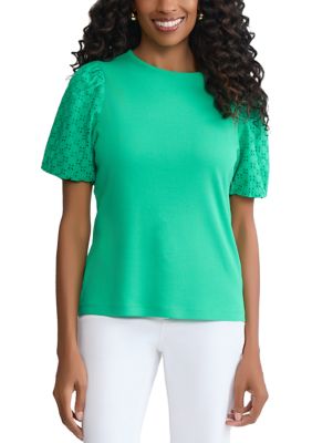 JONES NEW YORK Women's Eyelet Sleeve T-Shirt