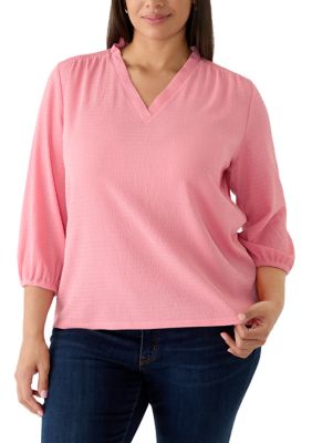 JONES NEW YORK Women's Plus Size 3/4 Sleeve Crinkle Knit Top