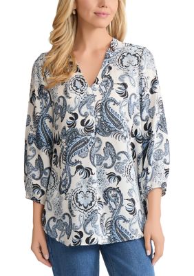 JONES NEW YORK Women's 3/4 Elastic Cuff Sleeve V-Neck Tunic Top