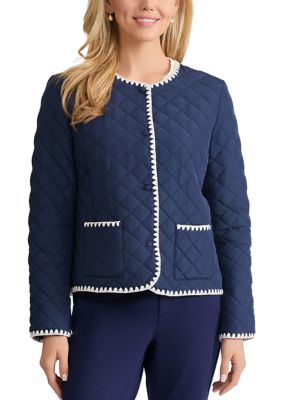 JONES NEW YORK Women's Petite Quilted Jacket with Decorative Stitch, PM