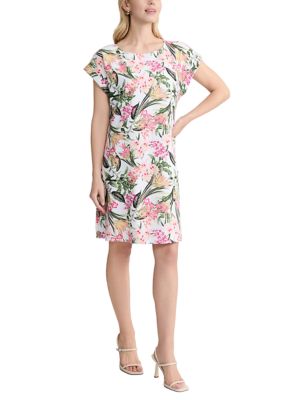 JONES NEW YORK Women's Short Sleeve Button Linen Dress, White, Medium