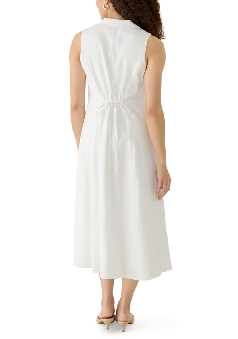 Jones New York Women's Petite Sleeveless Linen Midi Shirtdress, White, PL