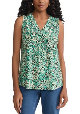 JONES NEW YORK Women's Sleeveless V-Neck Pleated Front Blouse, Medium