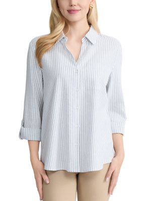 JONES NEW YORK Women's 3/4 Sleeve Button Front Tunic Top, Medium
