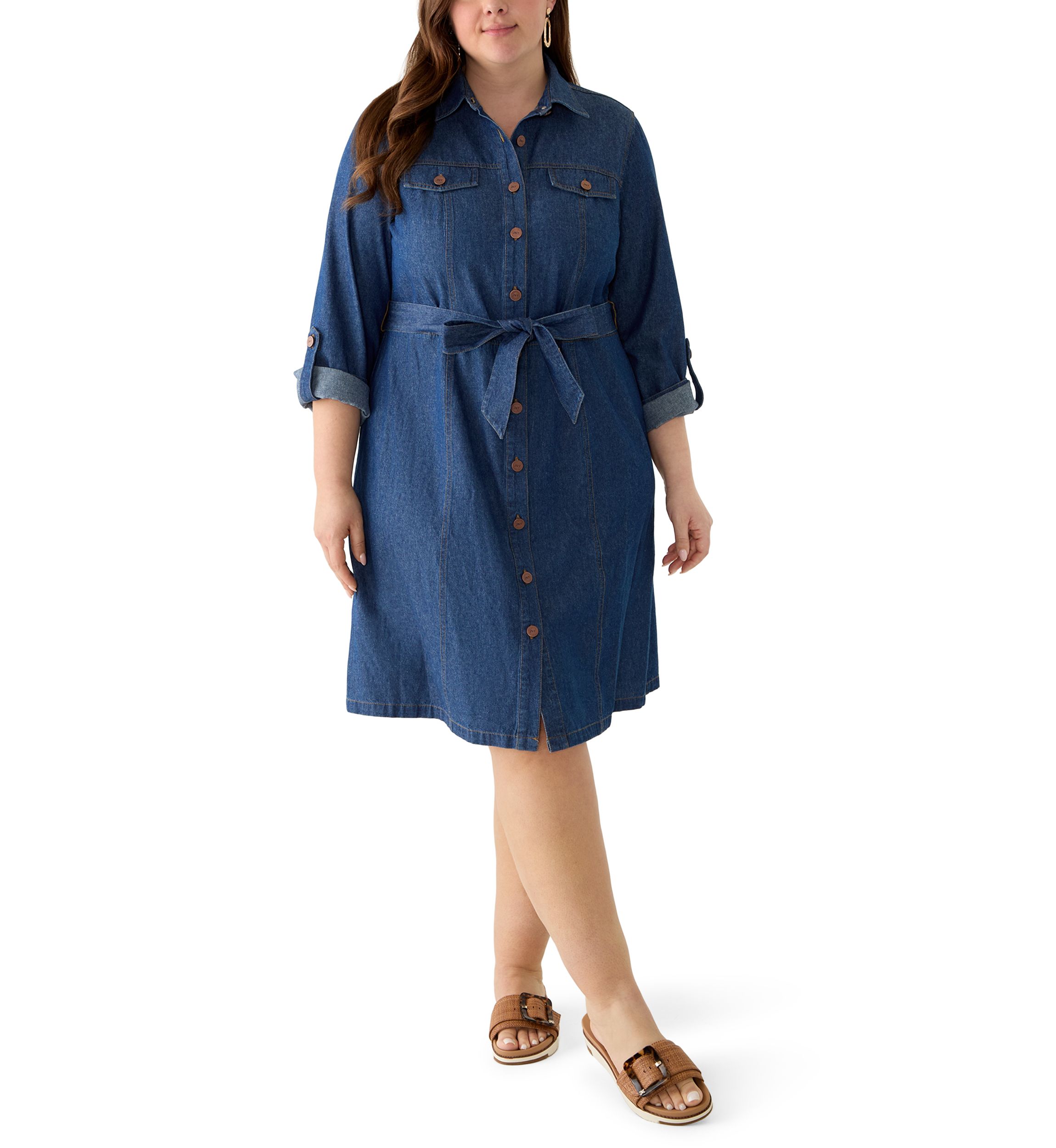 jones new york plus size denim dress Plus Size Bossy Collar Denim Mini Dress-Denim 3X / Denim at Curvy Sense