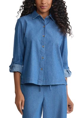 JONES NEW YORK Women's Long Sleeve Chambray Button Down Shirt, Small