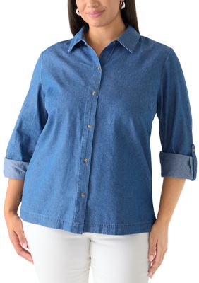 JONES NEW YORK Women's Plus Size Long Sleeve Chambray Button Down Top, 3XL