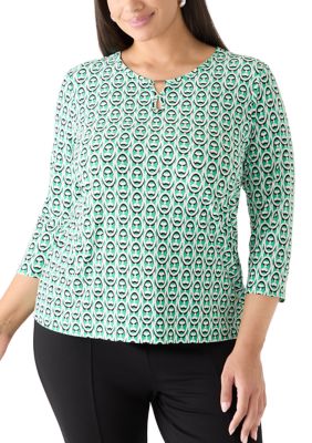 JONES NEW YORK Women's Plus Size Three-Quarter Sleeve Bar Keyhole Knit Top, 2X